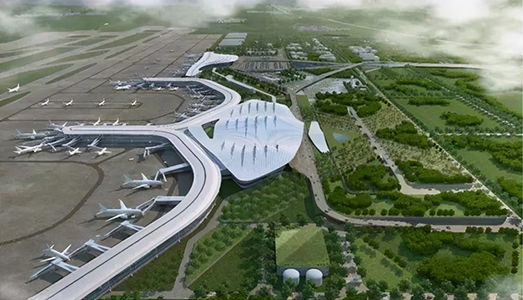 热烈祝贺济宁新机场航站楼首层钢柱圆满吊装到位